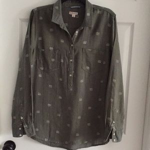 Merona Olive Linen Long Sleeve Tunic Size L